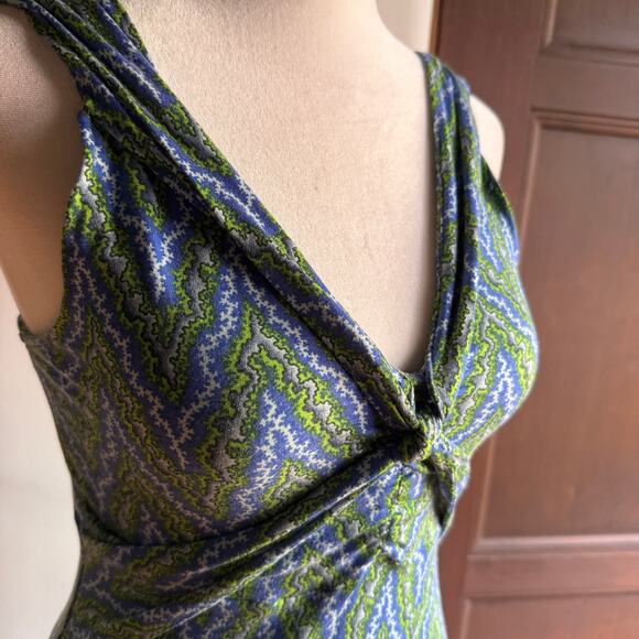 Y2K Vintage FREE PEOPLE | Blue and Green V Neck Fit and Flare Dress Extra Small - Picture 4 of 6